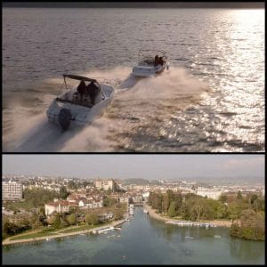 Poursuite de bateaux avec drone sur lac Annecy