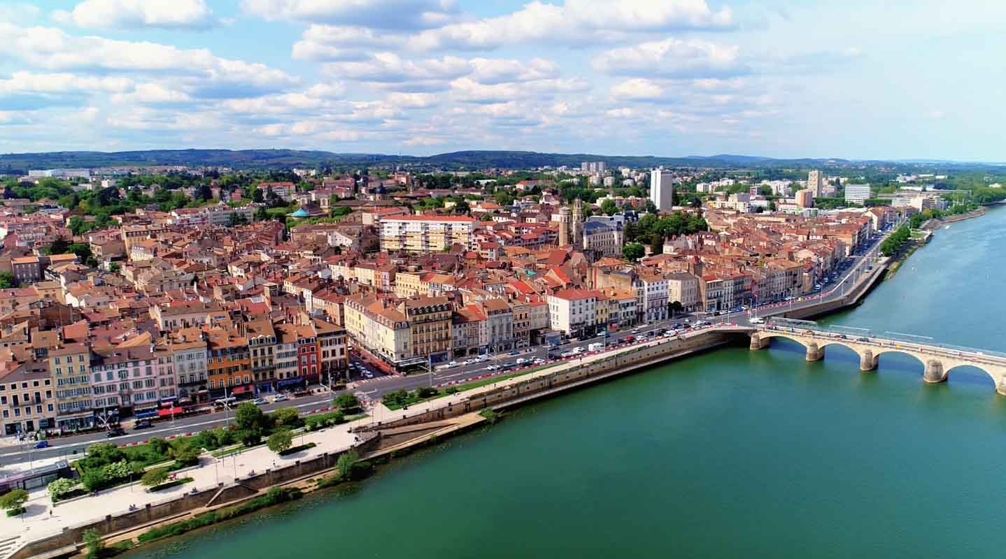 Pont Saint Laurent Chalon sur Saone film aérien drone